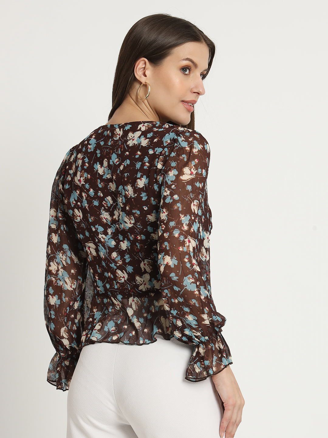 Mocha Bloom Ruffle Top