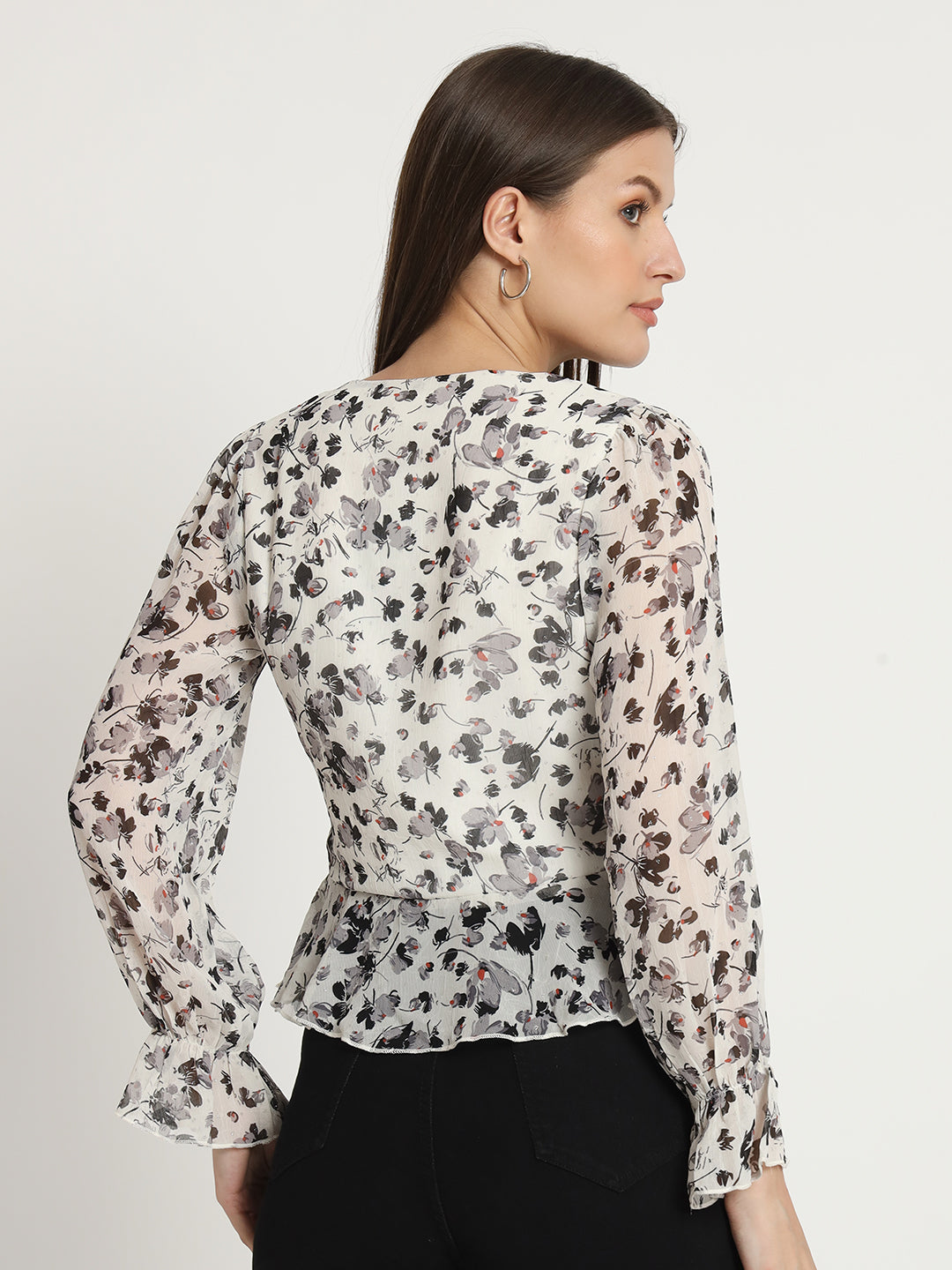 Monochrome Meadow Peplum Top