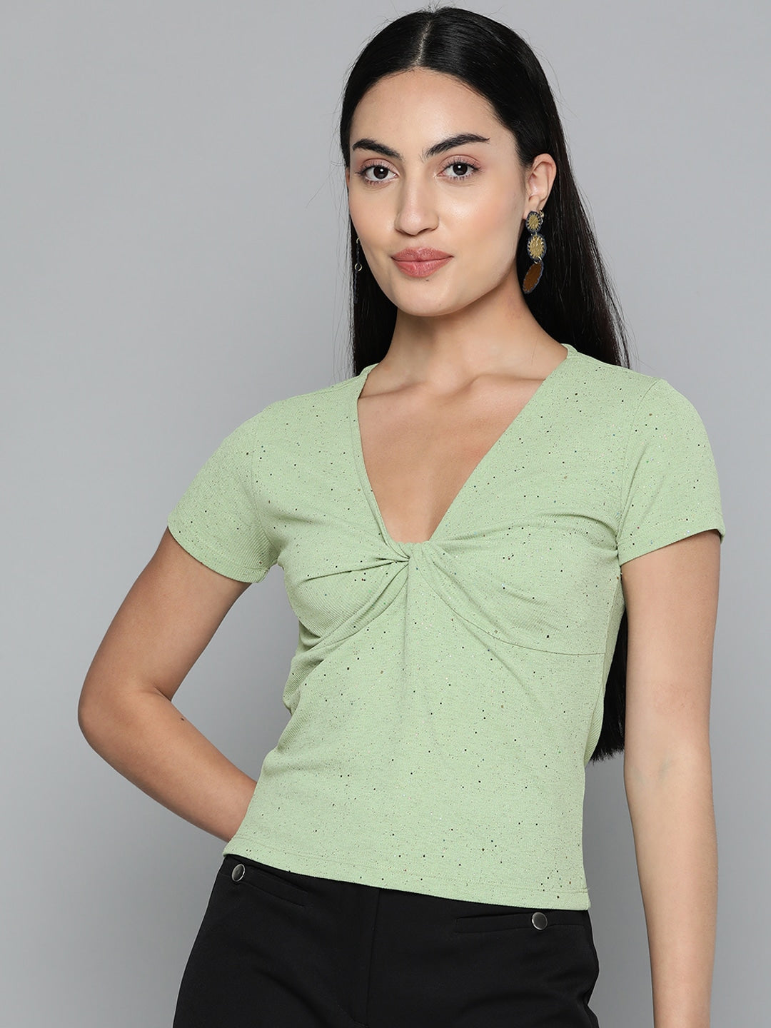 Pistachio Sparkle Twist-Front Top