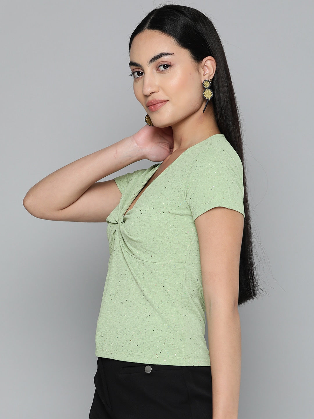 Pistachio Sparkle Twist-Front Top